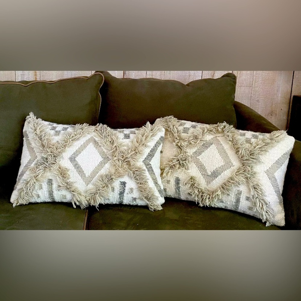 Set of 2 Identical Boho Farmhouse Throw Pillows